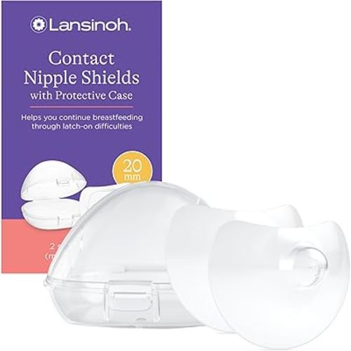 Lansinoh Contact Nipple Shields for Nursing Mothers, Ultra-Thin Soft & Flexible Medical-Grade Silicone Shields Designed for Sensitive Nipples and Latch-On Support, with Protective Case, 20mm, 2 Count