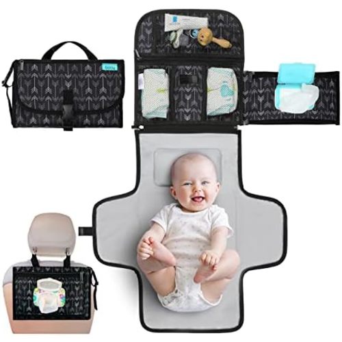 Kopi Baby Portable Diaper Changing Pad-Baby Diaper Changer Travel Bag with Wipes Pocket, Smart Design Portable Changing Mat, Infant Travel Station Kit, Gift for Newborn Girl & Boy-Black Arrows,Premium