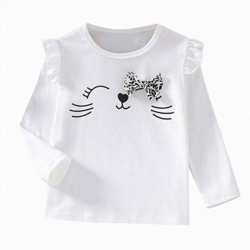 Splozh Kids Long Sleeve Shirt 2T 3T 4T 5T 6T 7T 8T Toddler Soft Crewneck Tee Tops Girls Basic Print Long Sleeve T Shirt Blouse,White,2-3 Years