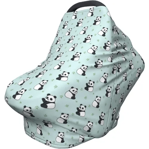 Panda Baby Car Seat Cover, Multi Use Baby Stroller Cover, Breastfeeding Cover, Boys and Girls Panda Shower Gifts