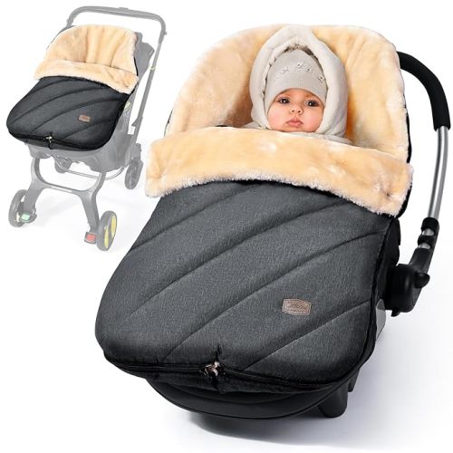 Orzbow Faux Sheepskin Winter Car Seat Cover for Babies, Waterproof Bunting Bag for Car Seats & Strollers, Warm and Cozy Carseat Footmuff to Protect Baby from Cold Wind, Machine Washable, Black