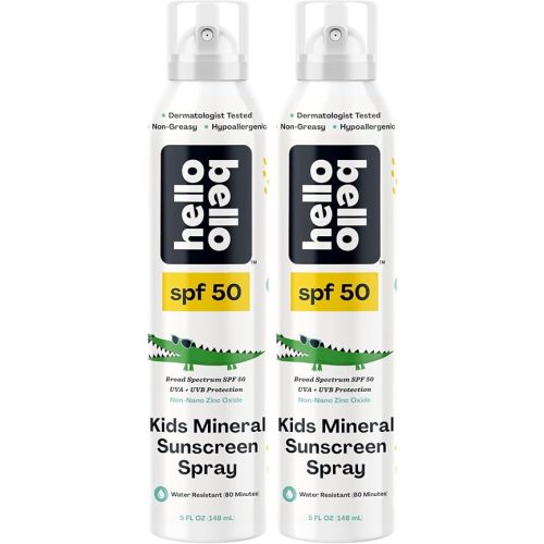 Hello Bello SPF 50 Mineral Sunscreen Spray - Hypoallergenic Broad Spectrum UVA + UVB Protection - Reef Friendly & Water Resistant - 5 oz (Pack of 2)