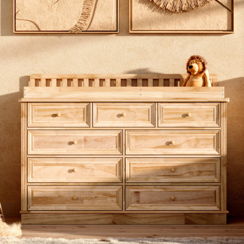One Allium Way® Bradly 55.1'' W 100% Solid Wood 9-Drawer Changing Table Dresser | Wayfair