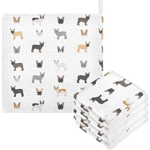 vvfelixl Baby Cotton Washcloths Different French Bulldog Infants Bath Towel for Unisex Puppy Face Towels for Newborn, Natural Baby Wipes Delicate Skin, 11.8 X 11.8 inch, one sizex5