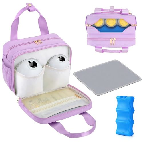 PIIOSER Breastmilk Cooler Travel Bag with Ice Pack, Compatible with Wearable Breast Pumps & Accessories - Portable Hands Free Breast Pump Carrying Case for Nursing & Working Moms, Pink