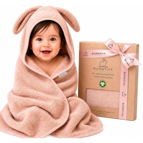 Turkish Organic Cotton Hooded Towels - Heritage Aegean Cotton, Organic Thick Bath Towels for Newborn, (Cozy Bunny, 35×35" — Baby/Toddler Large Size (6 Months–Toddler)) Best New Born Baby Girls Gift