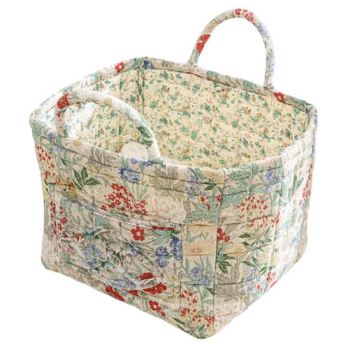 CARRFA Boho Fabric Floral Laundry Storage Baskets, 12.99" x10.24" x10.64" Collapsible Large Capacity Spring Vintage Storage Bag Organizer with Handle & Front Pocket