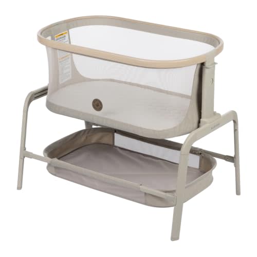 Maxi-Cosi Iora Bedside Bassinet & Sleeper - Classic Oat | 4 Heights & 3 Adjustable Slide Positions; Breathable Mesh Sides, Large Storage Basket & Folds Flat Away