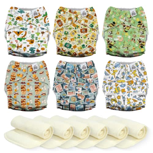 Mama Koala 6 Pack Reusable Cloth Diapers 3.0 for Babies Girls Newborn, One-Size Adjustable Baby Diaper, Durable Stitching, Back Opening for Inserts, Breathable Awj Lining, Leak Prevention-Camper