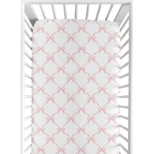 Sweet Jojo Designs Pink Bows Girl Fitted Crib Sheet - Blush and White Bow for the Ballerina Ballet Dancer Princess Collection