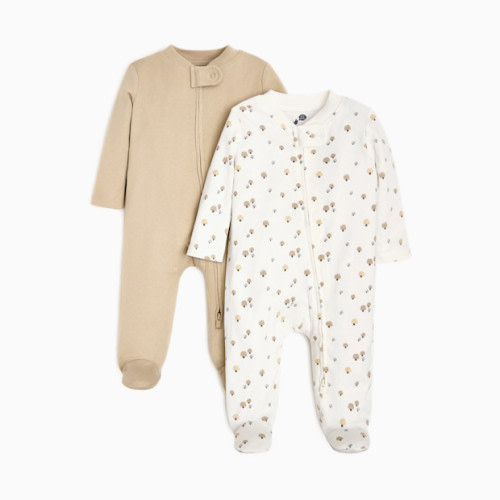 Organic Cotton 2-Way Zip Footie (2 Pack) - Mushroom, Taupe