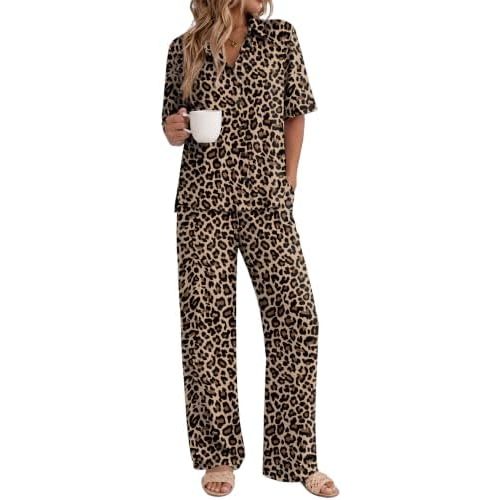 Ekouaer Pajamas for Women Set Button Up Short Sleeve Pjs with Long Pants