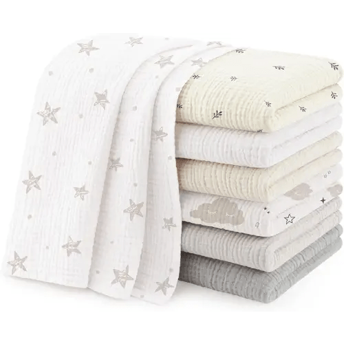 Susurration Muslin Burp Cloths 24x24 Inches Ultra Soft 100% Cotton, 4 or 7 Pack Baby Washcloths for Newborn, Absorbent Burp Rags & Swaddle Blankets