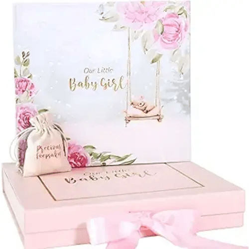 Luxury Baby Girl Memory Book Set – Keepsake Journal & Milestone Album from Pregnancy to Age 5 with Premium Gift Box, Storage Pouch & Keepsake Envelope – Baby Shower & Newborn Gift