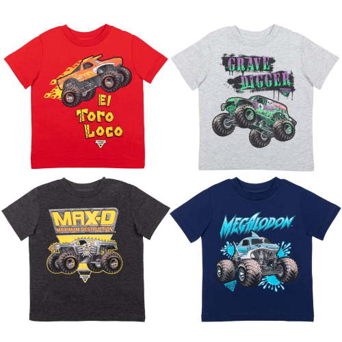 Monster Jam Toddler Boys' Short Sleeve Tees Navy Red Gray Charcoal