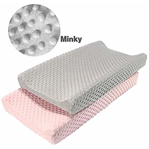 Owlowla Changing Pad Cover, Soft Minky Dots Changing Table Sheets for Baby Boy and Girl 2Pack(Grey/Pink) - Minky-Grey/Pink