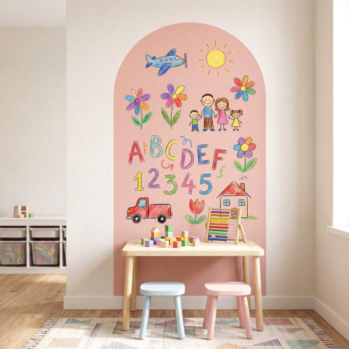 GarveeHome Magnetic Chalkboard Wall Decal Set, 40"x16" Arched Blackboard Sticker with Alphabet Letters Set, Chalks, Eraser, Holder, Removable Black PP Board | Wayfair