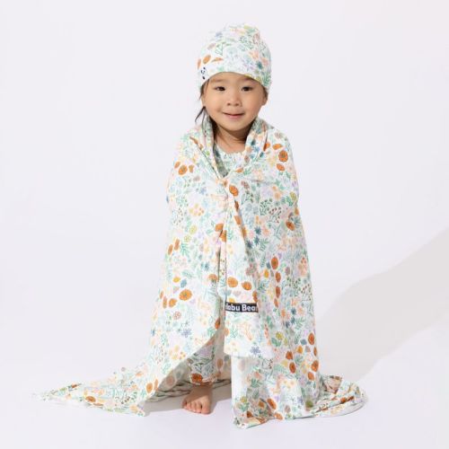 Bellabu Bear Baby Summer Floral Bamboo Swaddle & Beanie Set