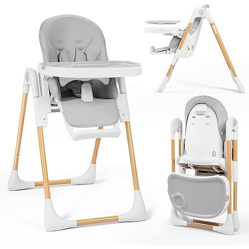 TODEFULL 3 in 1 Foldable Baby High Chair, Infant High Chairs for Babies and Toddlers, 6 Height & 5 Recline Adjustable Toddler Feeding Chair, 2 Tray Depth & 3 Footrest Angles, 2 Built-in Wheels, Black