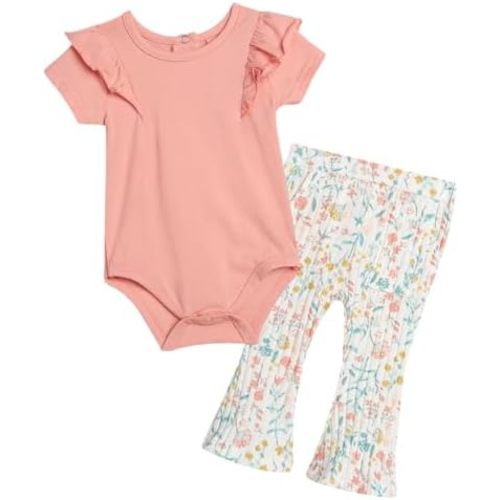 Jessica Simpson Baby Girl Clothes Set - 2 Piece Baby Onesie Bodysuit and Infant Pants Newborn Girl Outfits (Sizes: 0-9M)
