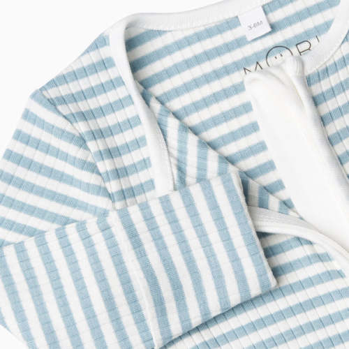 Pink Stripe Ribbed Snug Fit Clever Zip Baby Pajamas | Organic Babygrows | MORI US 9-12M