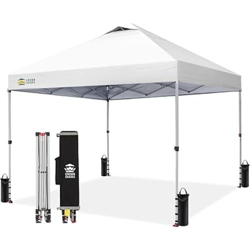 CROWN SHADES 10x10 Pop Up Canopy, Patented CenterLok One Push Tent Canopy, Newly Designed STO-N-GO Storage Bag, 8 Stakes, 4 Ropes (10x10, White)