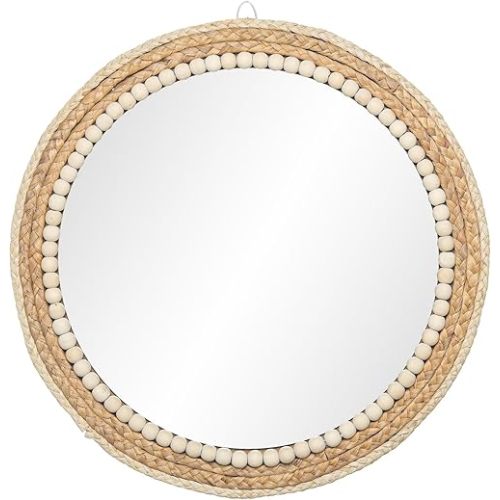 SWTHONY 18 Inch Boho Round Hanging Wall Mirror Decorative Rattan Circle Mirrors for Farmhouse, Living Room, Bedroom