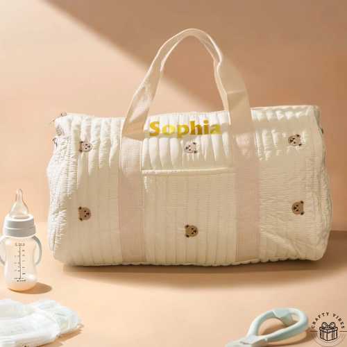 Personalized Hospital Bag for Baby Large Canvas Tote with Name Custom Maternity Bag for Mom to Be Baby Shower Gift Birth Bag for New Mum