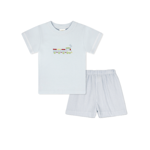 Embroidered Train Shirt + Seersucker Shorts