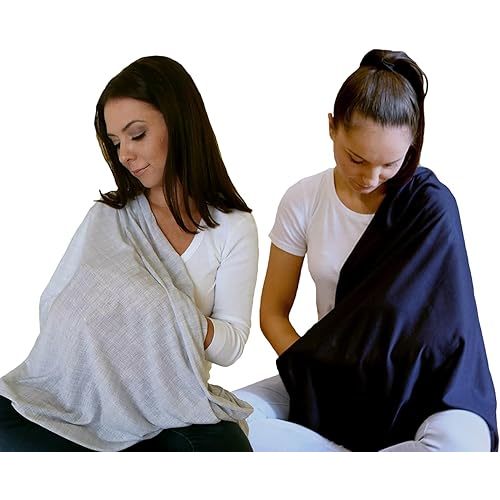 2 Pack Nursing Covers for Breastfeeding, Soft Infinity Scarf Shawl Cover Up - Lightweight, Breathable Privacy Nursing Wrap (Heather Grey & Navy Blue)