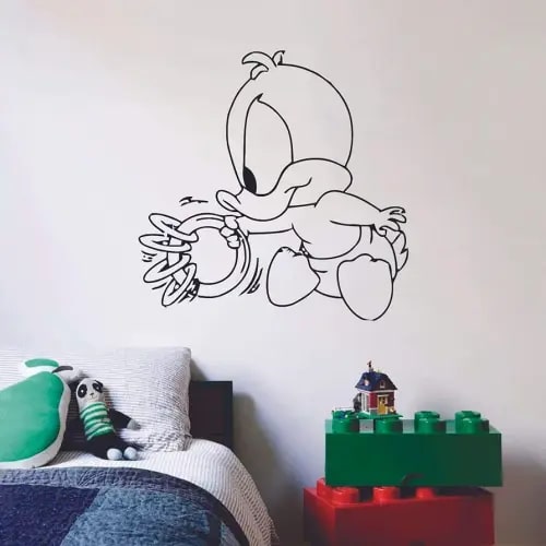 Baby Daffy Playing Children Cartoon Wall Sticker Art Decal for Girls Boys Room Bedroom Nursery Kindergarten House Fun Home Decor Stickers Wall Art Vinyl Decoration Size (10x10 inch)