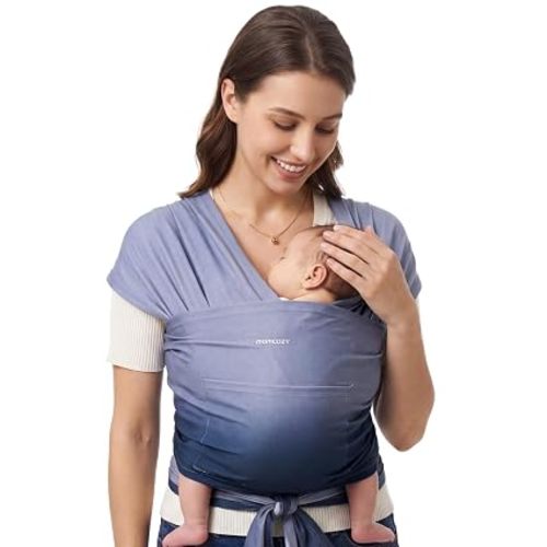 Momcozy Baby Wrap Carrier, Easy-On 2-Piece Design, Newborn to 33 lb | Easy On Like a T-Shirt, XXS-XXL Adjustable Fit, IHDI Hip-Healthy, Lightweight Hands-Free Comfort Baby Sling Carrier, Black