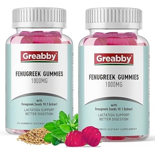 Fenugreek Gummies 1000mg, Pure Organic Fenugreek Seeds Supplement, Healthy Lactation Support, Non-GMO (120 Vegan Gummies)