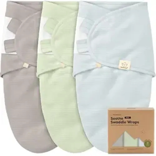 3-Pack Organic Swaddles for Newborns, Baby Sleep Sacks 0-3 Months - Baby Swaddle Wrap, Newborn Wearable Blanket, Infant Sleep Sack for Girls, Boys, Soft & Snug, Large Hook & Loop Closure (Ripple)