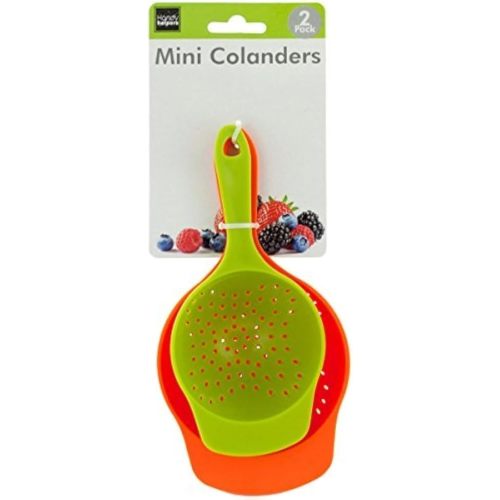 Mini Colanders Set 2 Plastic Pack Kitchen Mesh Food Strainers Colander Handles Red Lime Green 6.5 and 7.5 Inch Strainer For Pasta Vegetables and Fruits