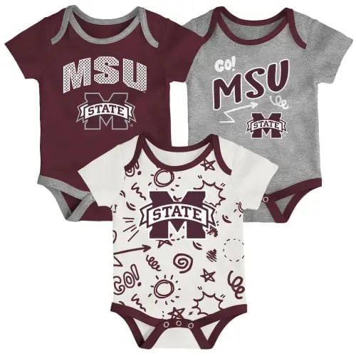 Newborn & Infant Outerstuff Mississippi State Bulldogs Three-Pack All Day Play Bodysuit Set 6-9 Months