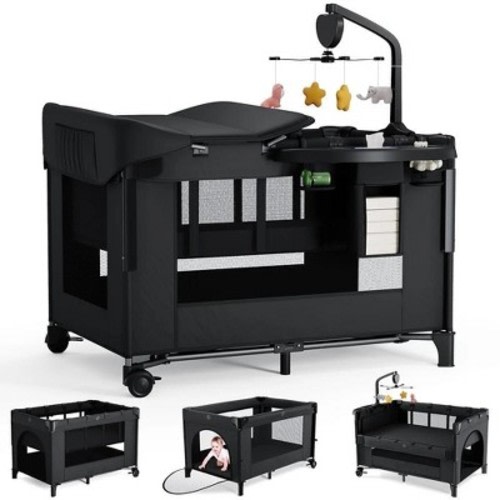 GOTGELIF 28"x39" 5-in-1 Baby Playard with Bassinet, Bedside Sleeper, Changing Table, Travel Crib & Activity Center