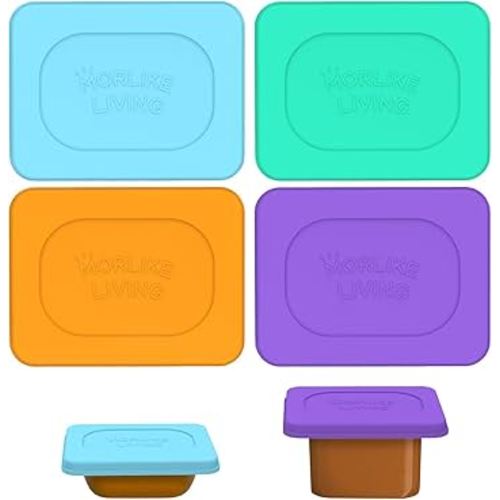 Morlike Baby Food Lids Compatible with Gerber Food Containers, Silicone Container Lid for Baby Food Storage, Reusable and Dishwasher Safe, BPA Free - Lids Only (4 Pack, 4 Color)