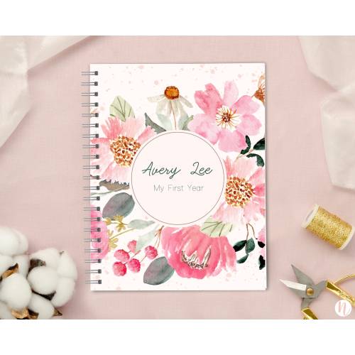 Personalized Baby Book | Pregnancy to First Year Journal | Baby Shower Gift | Newborn Memory Notebook | Baby Milestone Keepsake | Flowers