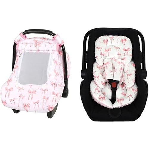 Baby Car Seat Cover & Infant Car Seat Insert Cushion Pink Bow