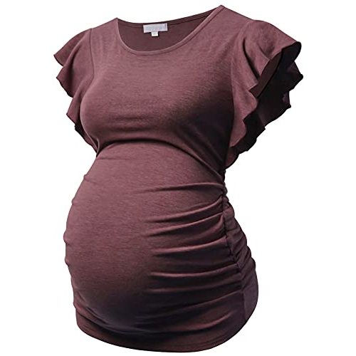 Bhome Maternity Tops Flying Shorts Sleeve Tshirt Side Ruched Pregnant Blouse Casual Pregnancy Tunic