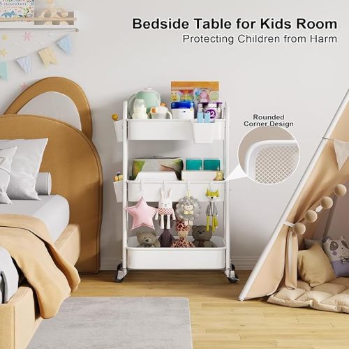 3 Tier Rolling Cart Metal with Wheels, Diaper Caddy