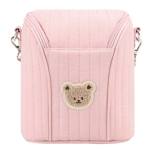 Cute Bear Insulated Baby Bottle Bag Reusable Portable Breast Pump Storage Bag Cotton with Removable Buckle for Milk/Breast Pump Travel Supplies (Pink)