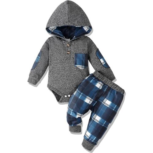 Renotemy Newborn Baby Boy Clothes Infant Boy Outfits Baby Hoodie Romper Fall Winter 0 3 6 9 12 18 Months Baby Clothes for Boy