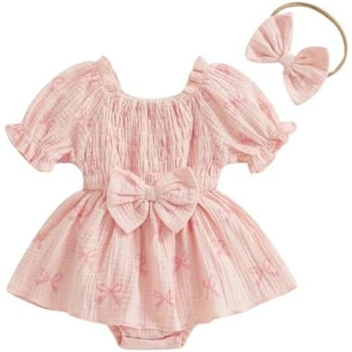 Baby Girl Easter Romper Dress Cotton-Linen Smocked Romper Vintage Holiday Clothes for Infant Girls