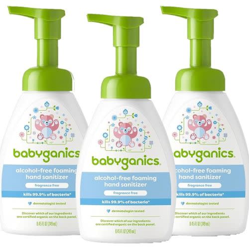 Babyganics Alcohol-Free Foaming Hand Sanitizer, Pump Bottle, Fragrance Free, 8.45 oz, 3 Pack