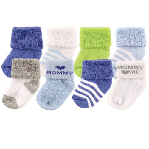 Luvable Friends Baby Boy Newborn and Baby Terry Socks, Blue Mommy