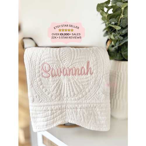 Personalized Embroidered Baby Blanket Custom Heirloom Quilt For Baby Showers, Newborns, Photoshoots Crib Blanket