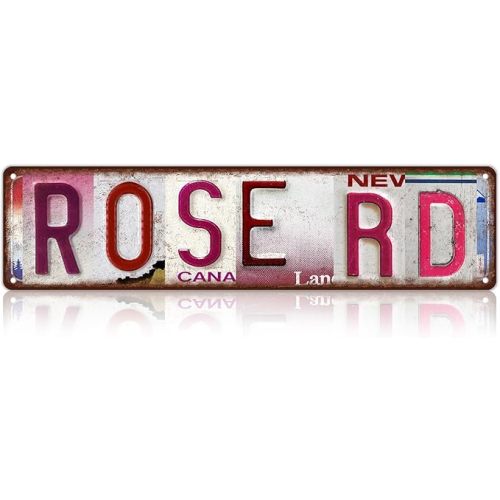 Vintage Rose Rd Wall Decor Street Signs Pink Room Metal Tin Signs Gife for Women Girl 16 x 4 Inches