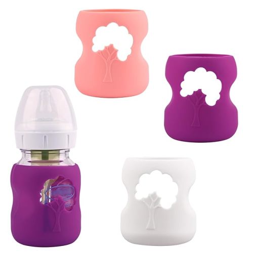 3 Pack Silicone Sleeves for Dr. Brown's Natural Glass Baby Bottles, Anti Breakage Baby Bottle Holder, Compatible Dr. Brown Wide-Neck Glass Baby Bottles 5 oz (White+Pink+Purple)